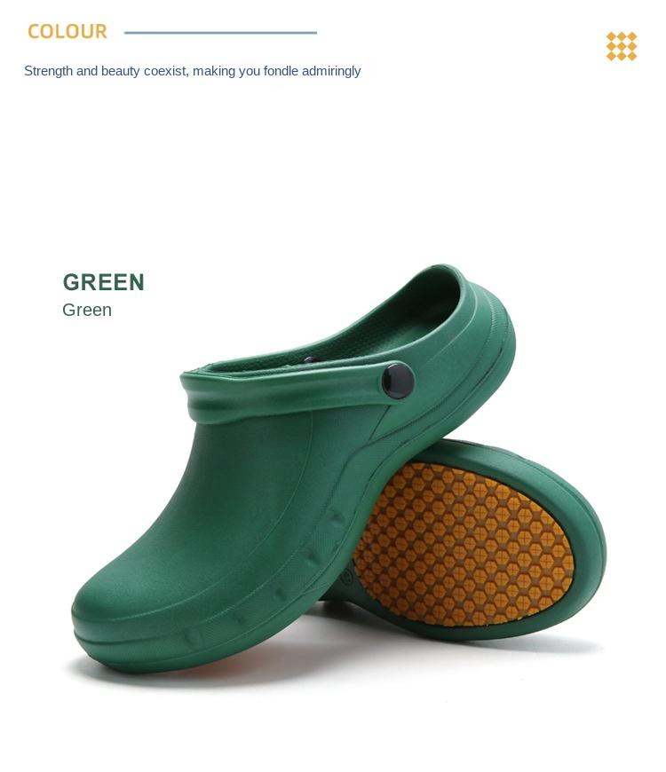 Product Introduction of Giày Đầu Bếp, Dành Cho Nam Và Nữ, Chất Liệu EVA, Dép Siêu Nhẹ, Thích Hợp Cho Bác Sĩ Và Y Tá, Giày Phẫu Thuật, Guốc Thông Gió Chống Trượt, Chống Thấm Nước Và Chống Dầu, Giày Đi Làm Đế Bằng Sandal 16