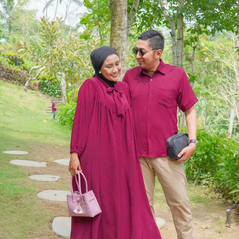 Gamis Wanita Muslim Dress Crinkle Polos Busui - Baju Lebaran Couple Keluarga - Loona Series by Nuriariya.id 5