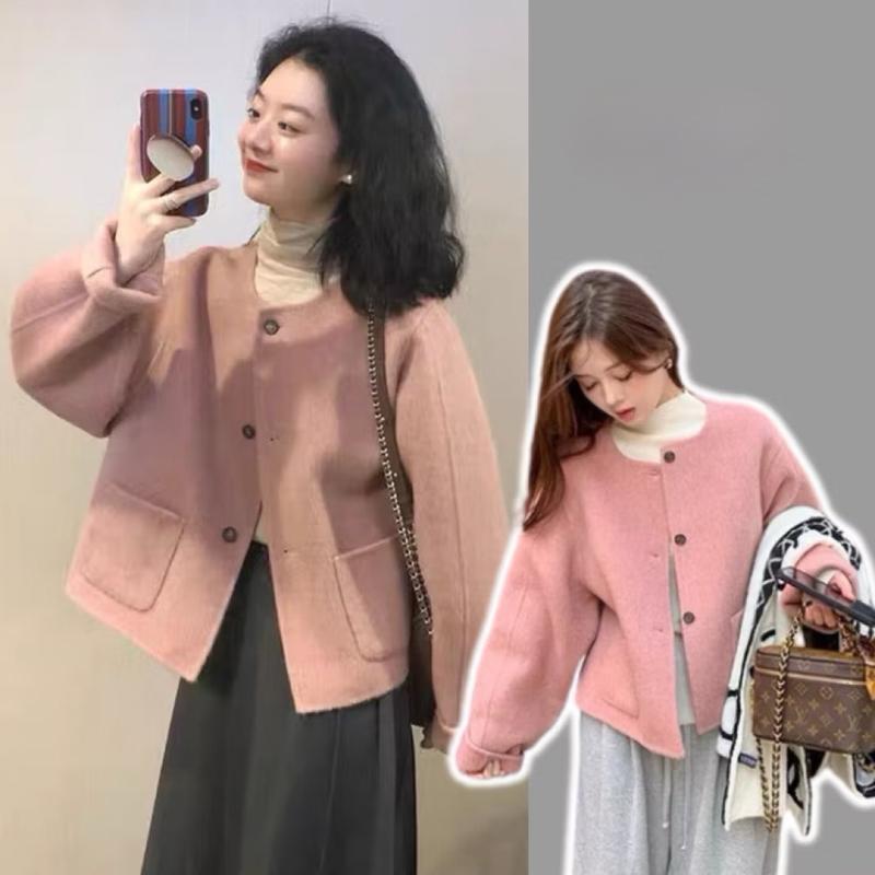 Áo khoác dạ tiêu hồng xinh áo khoác dạ cổ tròn phong cách Hàn Quốc cao cấp Nữ Top Women
