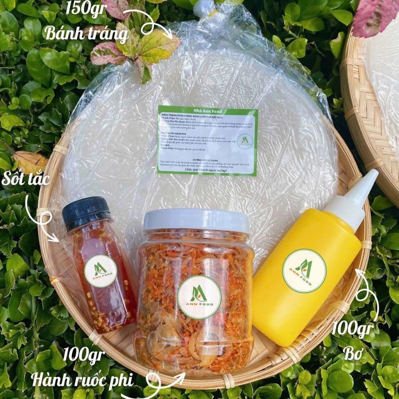 Combo Bánh tráng phơi sương, 150g Bánh Tráng , 100g Hành Ruốc Phi, 100g Bơ, 1 Chai Sốt Tắc, Ann foodie Đồ Ăn Vặt