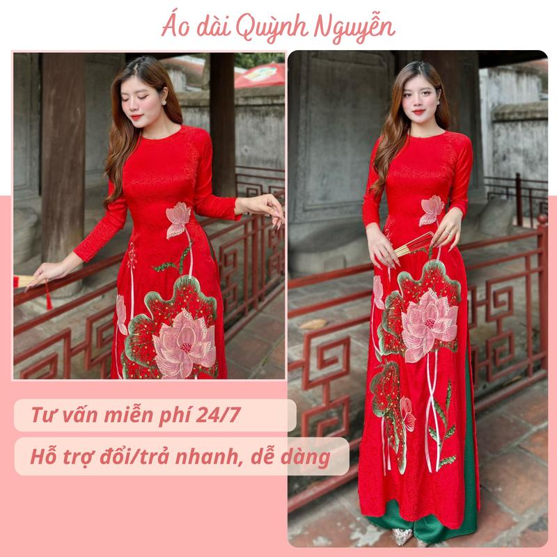 Áo dài thiết kế gấm thái tuấn thêu thủ công đính pha lê - MÃ TK101 Nữ Women Dress