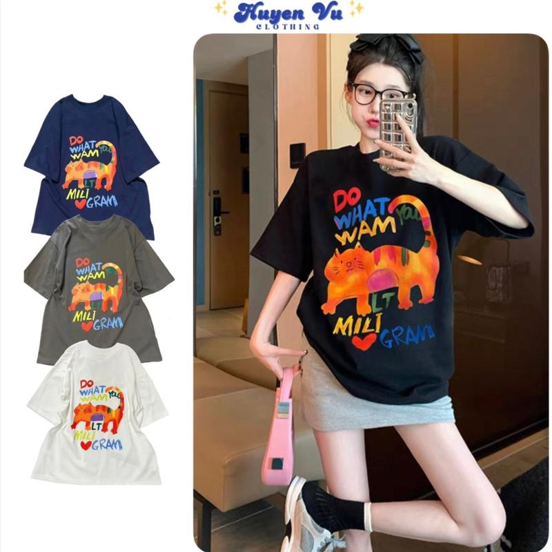 Áo thun Nam Nữ form overz Rộng, chất COTTON dày dặn mát , cổ tròn bo zip tay ngắn ( Mèo 7 Màu)