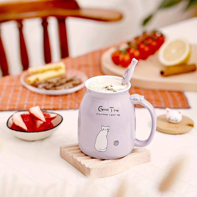 แก้วมัคแมว ดีไซน์น่ารัก ถ้วยเซรามิกน่ารัก ถ้วยกาแฟพร้อมฝาปิดและช้อน เหมาะสำหรับเป็นของขวัญสำหรับคนรักแมว ของขวัญวันเกิดสำหรับผู้หญิง ของขวัญคริสต์มาส 13 ออนซ์ 5
