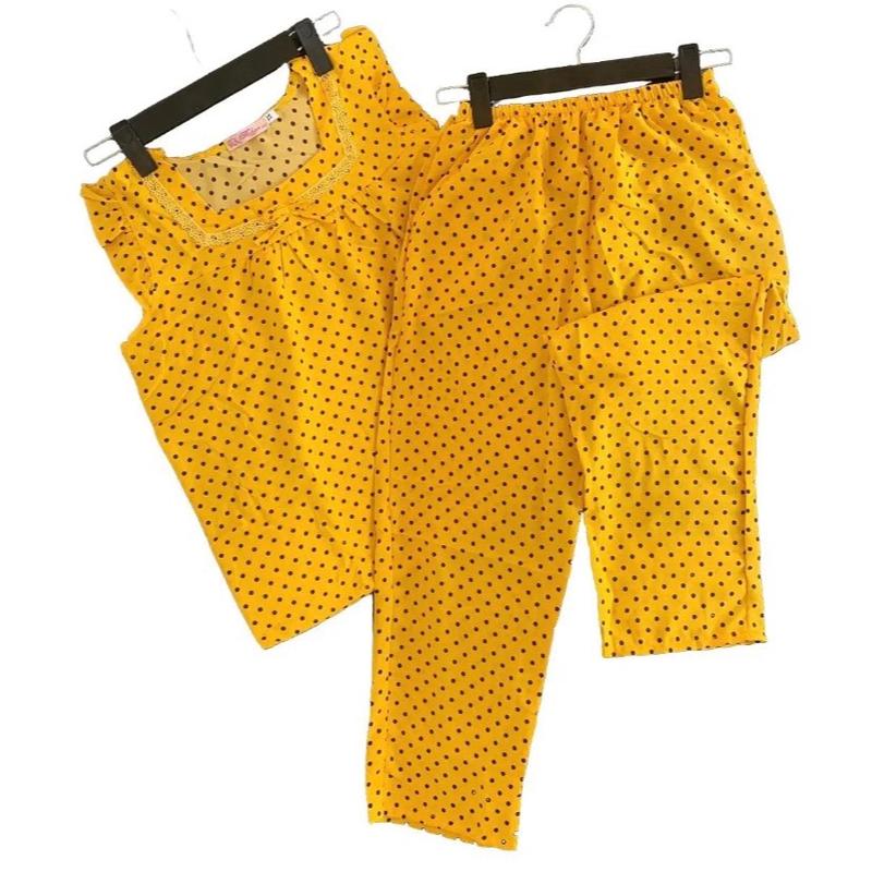 (40-75kg) Đồ bộ chấm bi chất lụa hàn quần dài 9 tấc, quần có túi 3