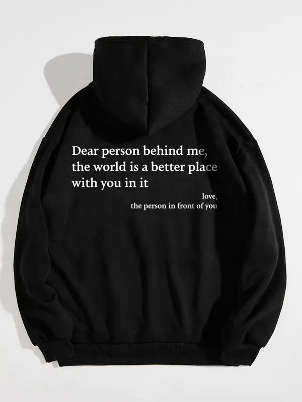 Women's Letter Print Drop Shoulder Drawstring Graphic Hoodie Hooded Sweatshirt, Trendy Long Sleeve Pullover Top, Thermal Lined Pocket Sweatshirts for Women, Fall Sweatshirts, Please Purchase A Size Up 4