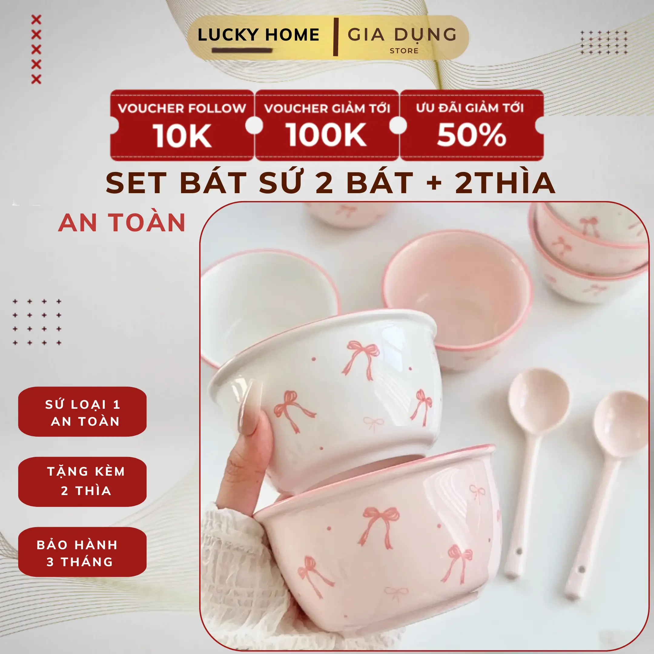 Bộ 2 Bát Sứ Kèm 2 Thìa Quả Bơ, Bát Sứ Heo Hồng, Cún, Nơ, Dâu Tây, Mèo Đáng Yêu, Bát Sứ Quà Tặng