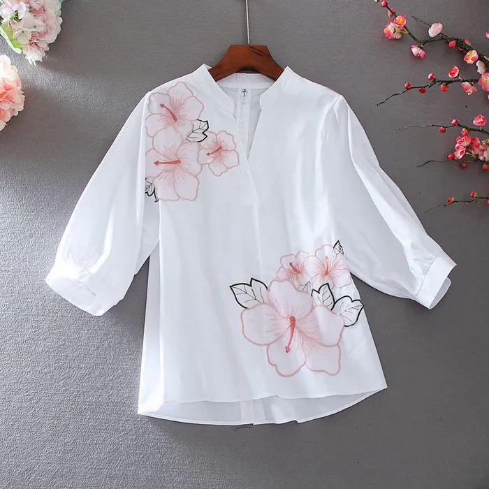 Product Introduction of Áo Cánh Nữ, Màu Trắng, Thời Trang, Thêu Hoa, Chất Liệu Voan, Thích Hợp Đi Làm, Áo Cổ Chữ V, Phong Cách Thường Ngày Tay Búp Bê Mùa Hè, Phong Cách Mới Nhất, 2022 7