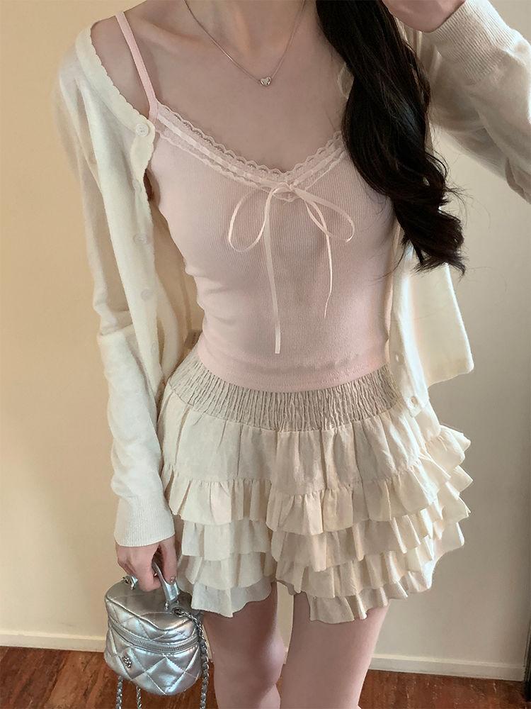 Product Introduction of [halter blouse for chubby]Pure Desire Hot Girl Lace Beauty Back Camisole Women's Base with Chest Pad Slim-Fit Bow Design Sleeveless Top Women's Clothing Women's Women's Wear Chinese Clothing Chubby Camisole 4