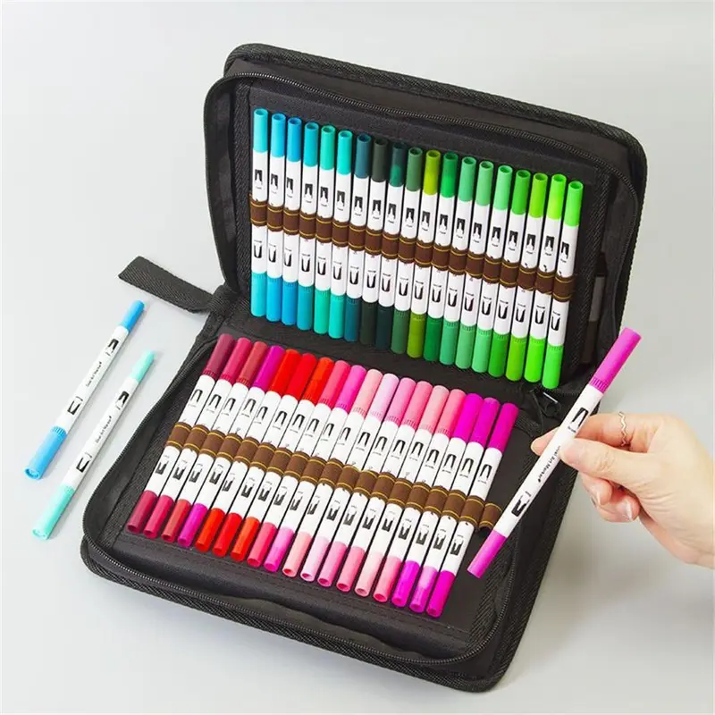 1 Set Dual Tip Marker Pen, Watercolor Marker Pen with 60 Colors, Art Pen For Calligraphy Painting Sketch 0