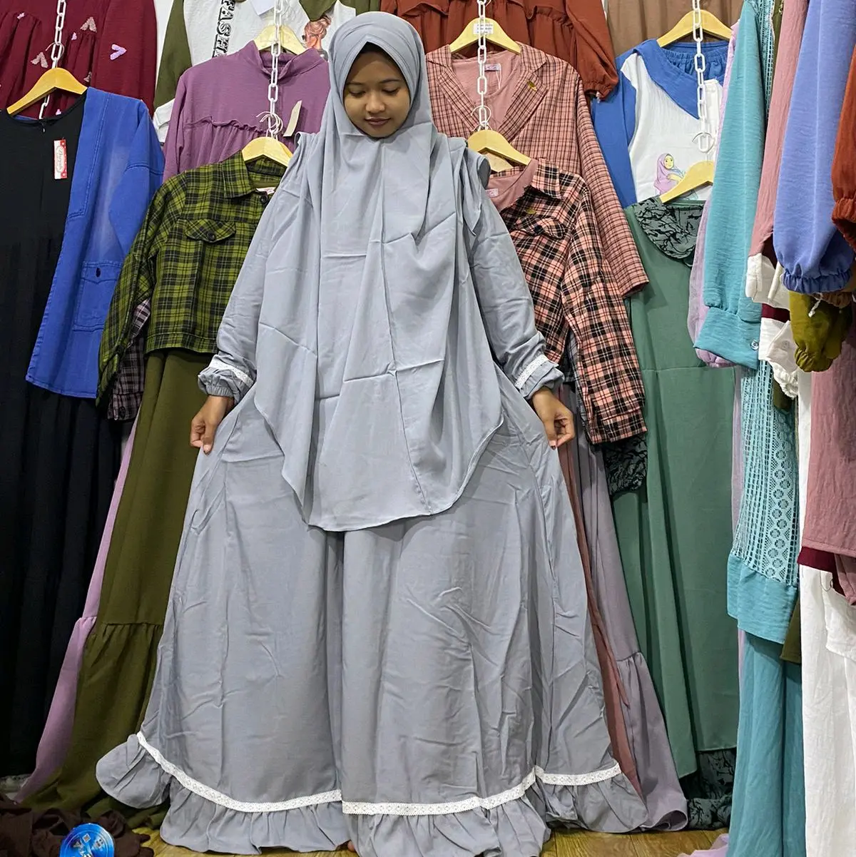 gamis set hijab+cadar tali/ gamis syakira / gamis renda set hijab terbaru / gamis lebaran 2023 / gamis terbaru 2023 Wolfis Muslim Wanita Syari Dewasa Remaja