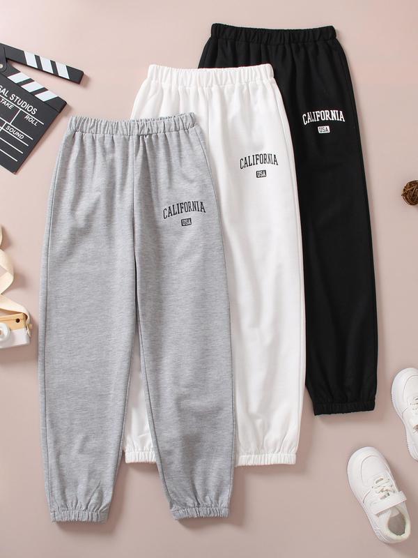 Girl's Letter Print Elastic Waist Pants, Casual Comfy Trousers for Daily Outdoor Wear, Girls Bottoms for Spring Fall, Kids Clothes 2