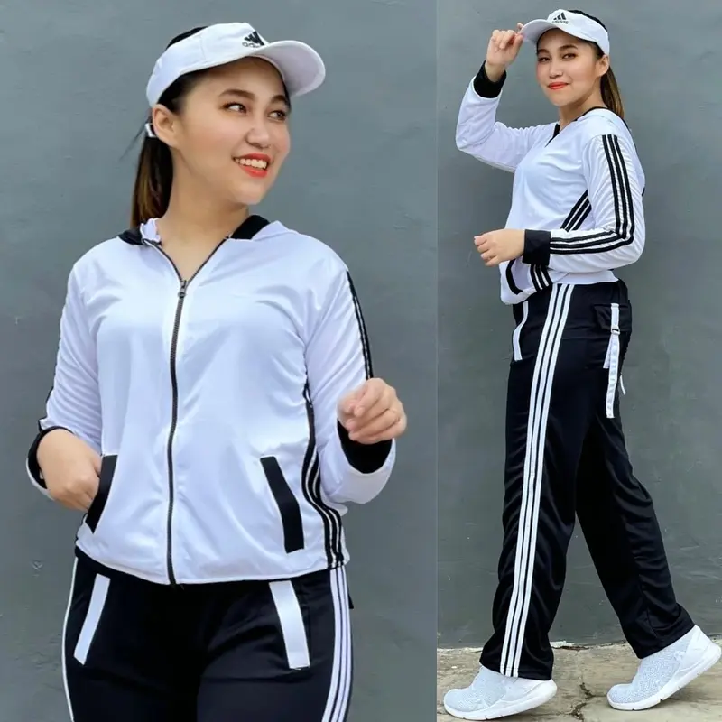 READY! Baju Senam Setelan Aerobic Zumba Lapangan Cycling Hijab Muslimah Panjang Training Putih Hitam Muslim Atasan Dewasa 1