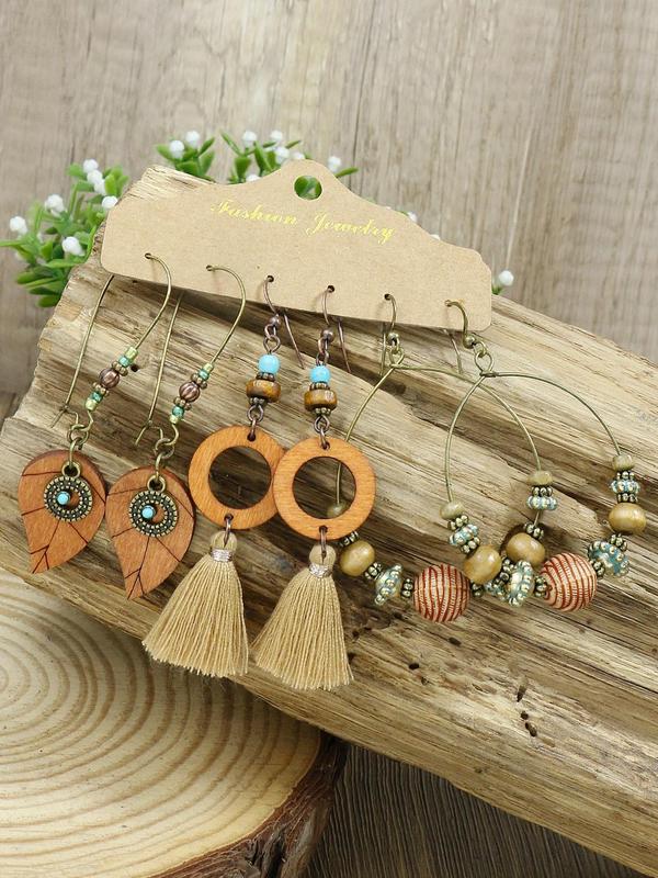 Boho Style Dangle Earrings Set for Women Girls, 12 Pairs Retro Style Hollow Pattern Flower & Leaf & Water Drop & Tassel Design Dangle Earrings, Fashion Jewelry, Exquisite Gifts 3