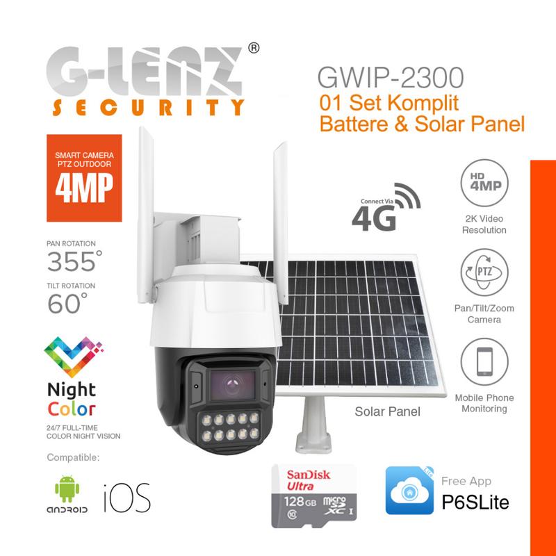 GLENZ CCTV SIMCARD 4G OUTDOOR 4MP ( GWIP-2300 ) KOMPLIT BATTER & SOLAR PANEL 7