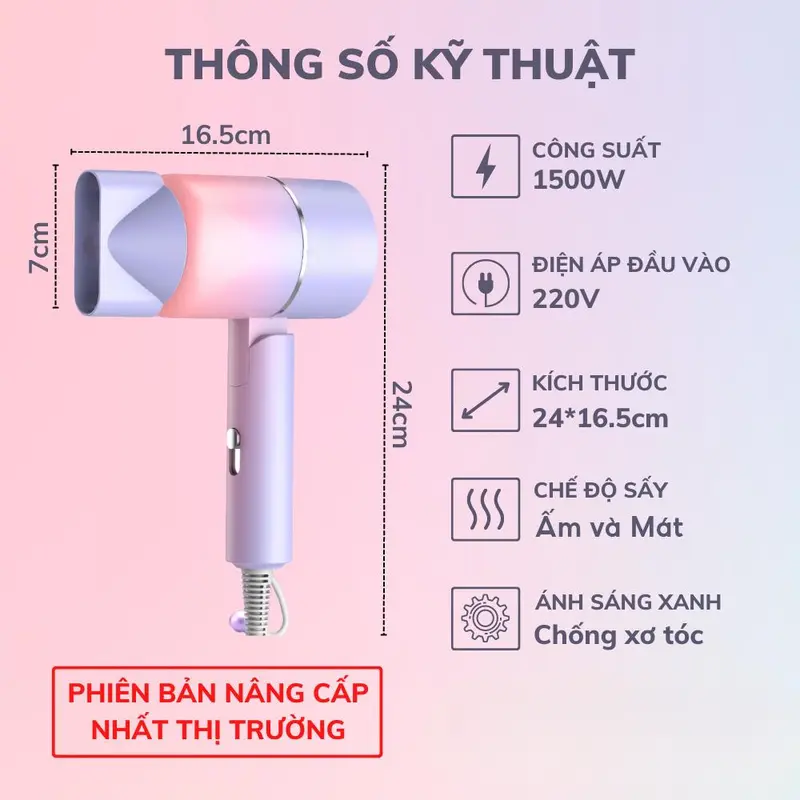 Máy Sấy Tóc Mini Gấp Gọn DELAX- MST02 - Tạo Kiểu Tóc Chuyên Nghiệp Công Suất Lớn 1500W Chống Cháy Nổ Bảo Hành 12 Tháng Women Nữ 1