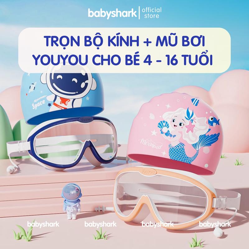 Combo Kính Bơi Trẻ Em, Mũ Bơi Trẻ Em Youyou Chính Hãng Dạng Túi kèm Nút Bịt Tai Và Chống Sương Mù 0