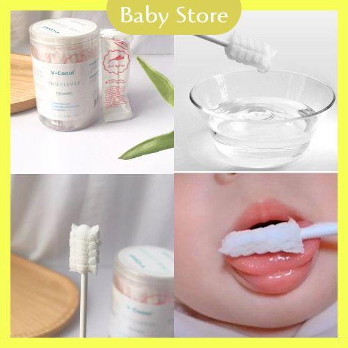 Gạc Rơ Lưỡi Vcoool, Hộp 30 que đựng lẻ từng que hút chân không đảm bảo vệ sinh rơ lưỡi cho bé 1