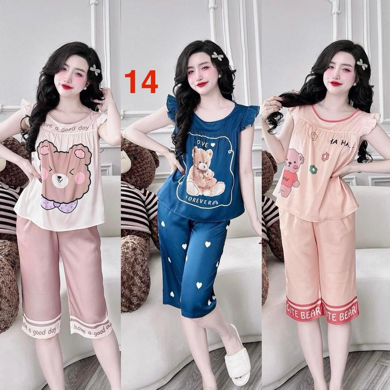 [38 tới 70kg vải lụa xước] Bộ Đồ Ngủ Dễ thương Áo cánh tiên vải lụa xước mềm mát có bigsize