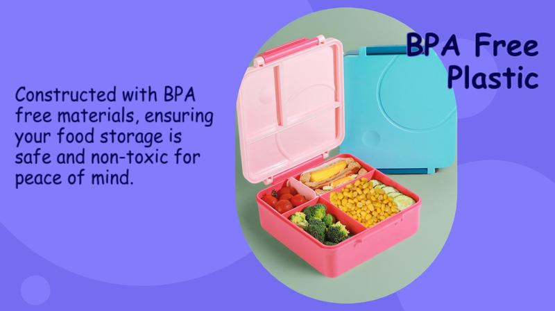 Product Introduction of 4-compartment Bento Lunch Box with Soup Cup, 1 Set Microwave Safe Plastic Bento Container, Lunch Accessories, Portable Food Storage for Travel and Lunches 3