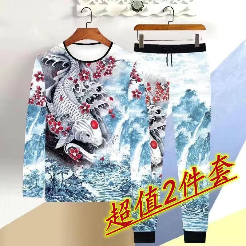 MSP-Bộ Đồ Thể Thao Mùa Hè Cho Nam, Bộ Đồ Thể Thao Thường Ngày Thời Trang, Quần Ngoại Cỡ, Áo Phông, Quần Dài Tay, Bộ Hai Mảnh 4