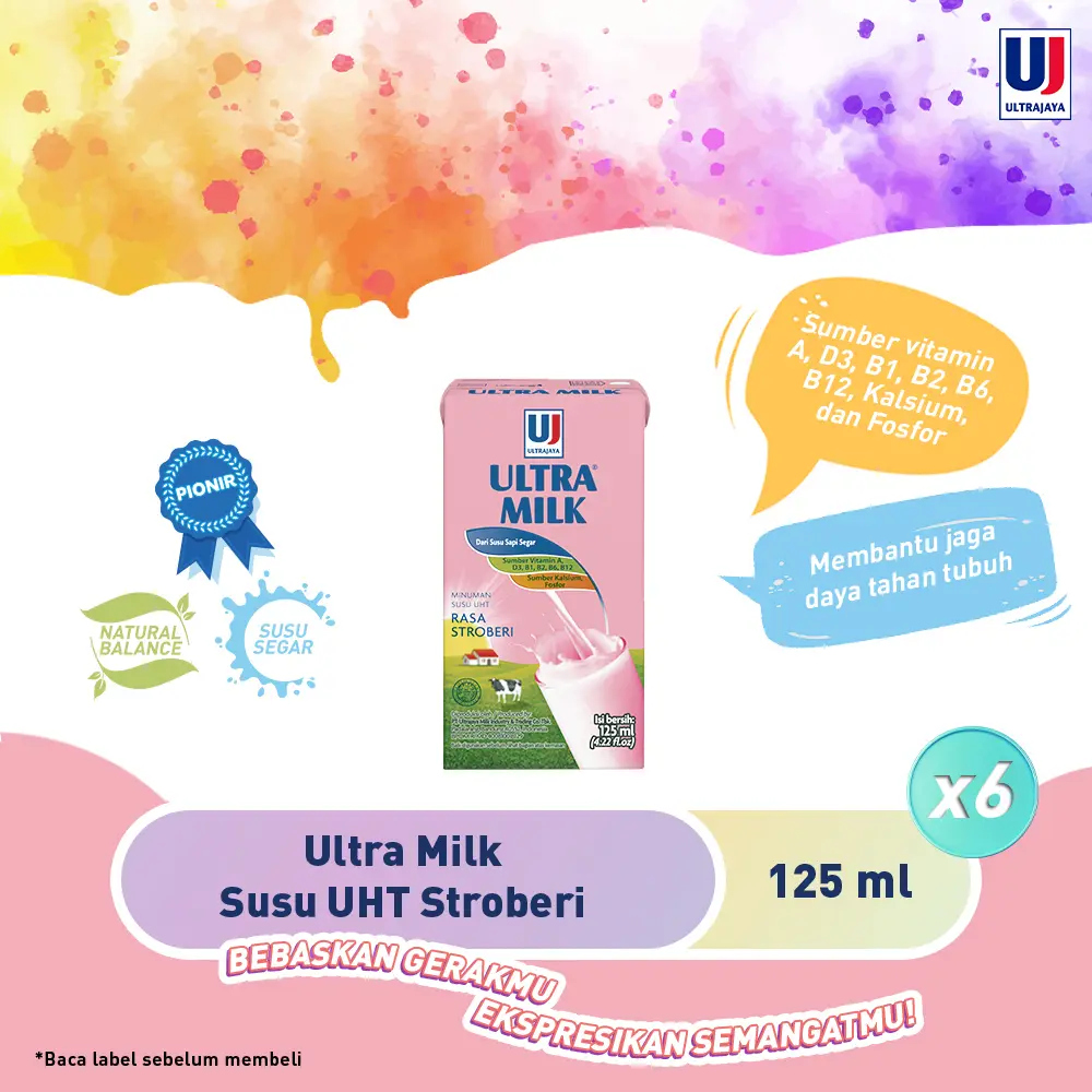 Ultra Milk Susu UHT Stroberi 125ml - isi 6
