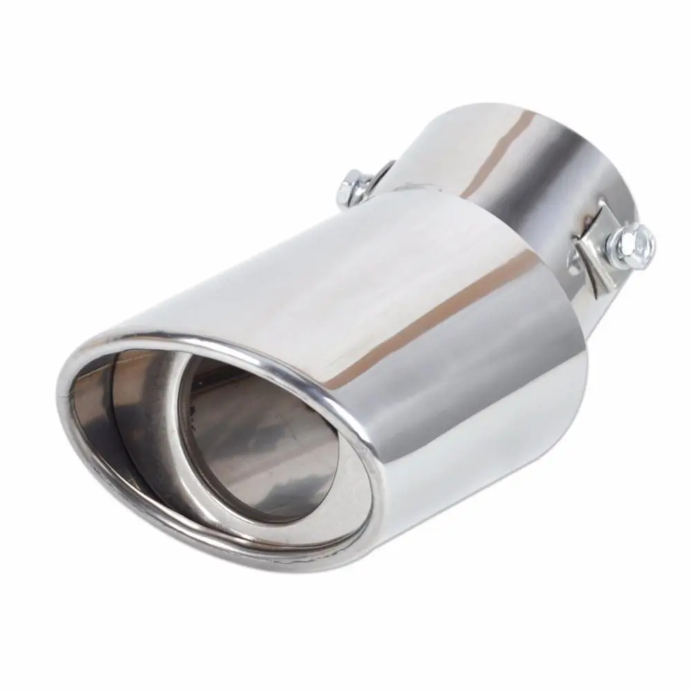 Universal Car Round Silver Stainless Steel Chrome Exhaust Tail Muffler Tip Pipe #273407