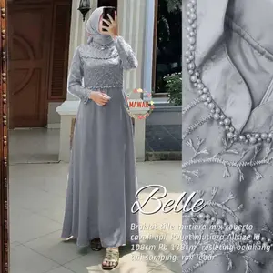 GAMIS BELLE DRESS MAXY BROKAT TILE MUTIARA FASHION MUSLIM WANITA GAUN PESTA MEWAH KONDANGAN LAMARAN SYAR'I MODERN
