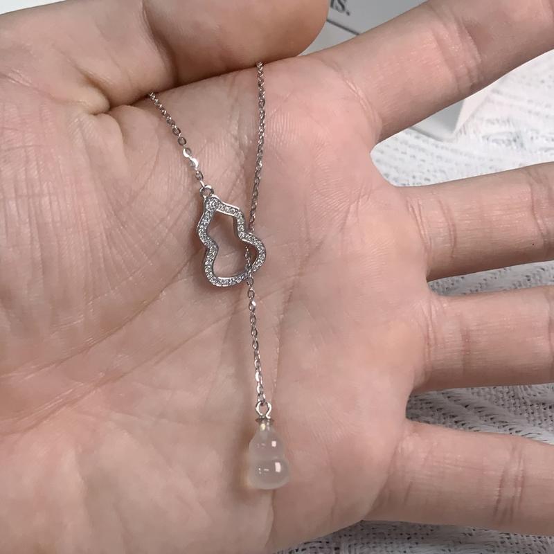 Ultimate Real Shot 925 Sterling Silver Natural High Ice White Chalcedony Gourd Tassel Necklace Versatile High Sense Fu Lu Pendant 0