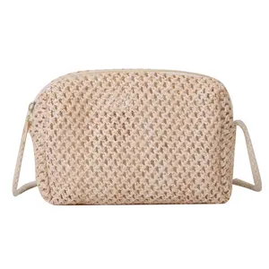 Tas Mini Anyaman Musim Panas untuk Wanita 2025 Gaya Pastoral Segar Trendy Tas Selempang Jerami Tas Persegi Kecil dengan Desain Net yang Stylish