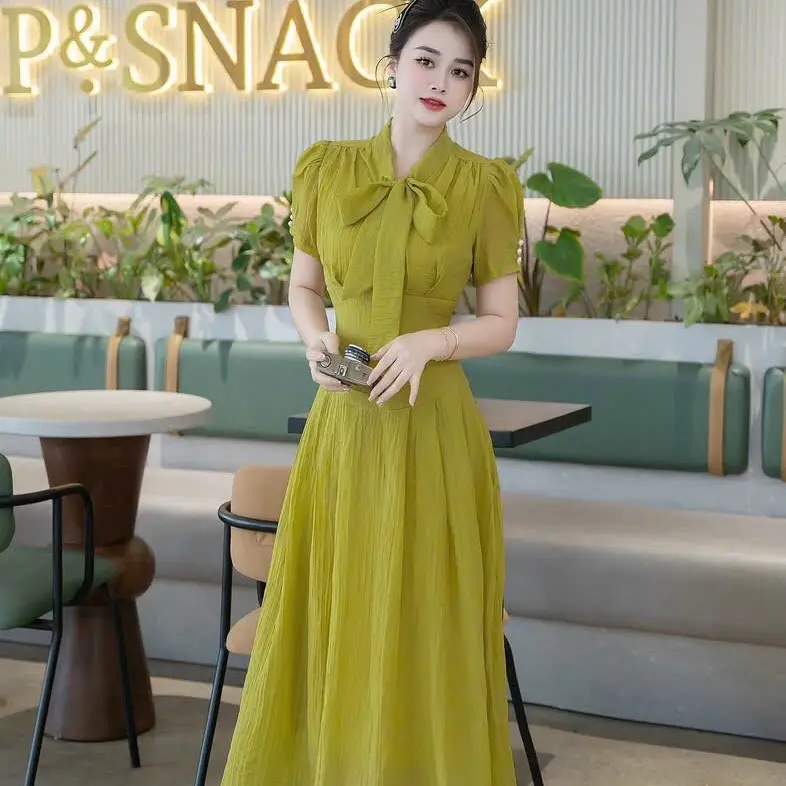 Váy thiết kế Maxxi cổ nơ tay đính ngọc SML Dress Women