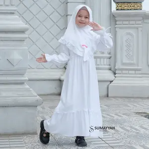 Gamis Anak Putih Manasik Haji Set Hijab Usia 3-10 tahun Bahan Rayon Twill Premium Muslim Baju