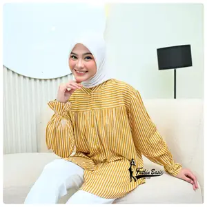 SHEILA  Kemeja Salur Rayon Terbaru Lengan Panjang Blouse Kemeja Cewek Style Atasan Wanita Terbaru 2025 Viral Kekinian Oversize