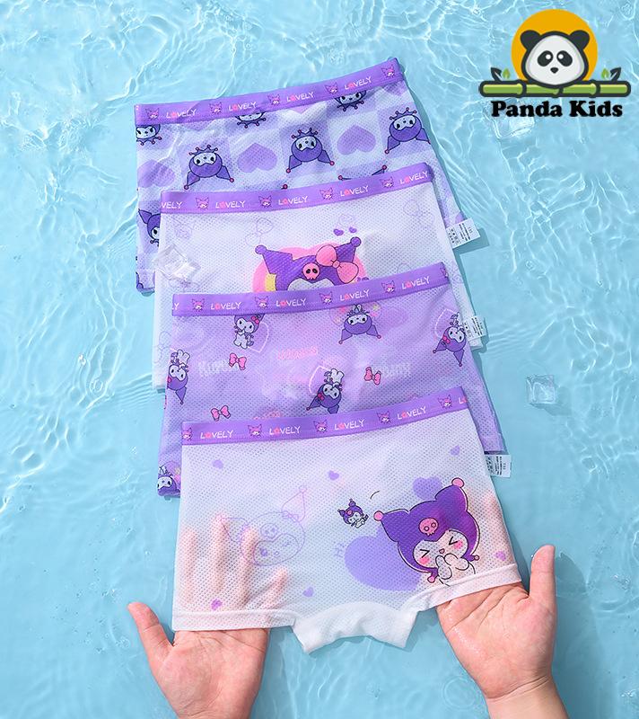 Combo 4 quần chíp đùi Kurumi chất mát lạnh dạng lưới cho bé gái dễ thương, quần lót tam giác cotton thoáng mát co giãn