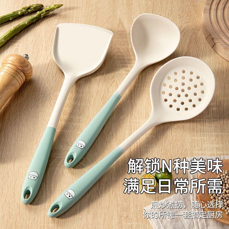 Edible Silicon Spatula Non-Stick Pan Special High Temperature Resistance Kitchen Spatula Strainer and Soup Spoon Household Kitchenware Set 3