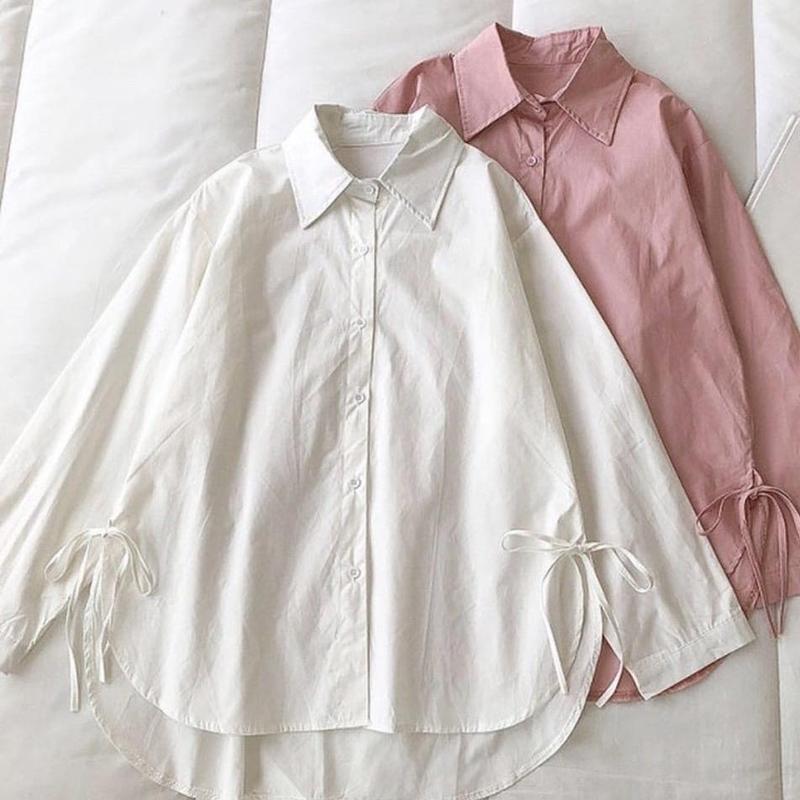 Baju Atasan Wanita - Onxy Top - Kemeja Casual Wanita - Shirt Longsleeve Korean Style Polos Oversize Katun 2