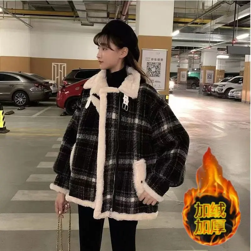 Áo Khoác Dày Có Đệm Nhung, Dành Cho Nữ, Áo Khoác Len Nhỏ Mùa Thu Và Mùa Đông, Nhồi Bông Và Dáng Rộng Rãi, Dài Tay, Áo Dáng Rộng, Dễ Phối Đồ, Áo Nữ