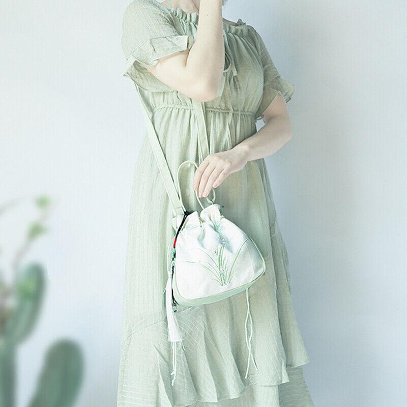 Túi tote thêu Trung Quốc, phong cách Hanfu, dây rút, túi Túi Xách Đeo Chéo, túi đeo vai 7