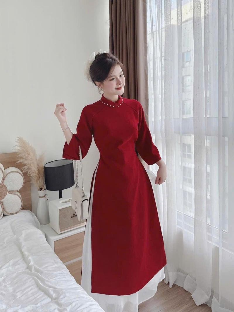 Product Introduction of Sét đồ nữ áo dài nhung cổ tàu đính ngọc tay lửng kèm chân váy voan tơ trẻ trung thanh lịch Women Dress 5