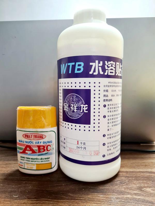 Keo dát vàng gốc nước WTB SIZE 1kg kèm lọ màu dùng trong dát vàng trang trí bomau acrylic