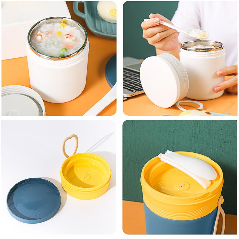 Product Introduction of 304 Stainless Steel Breakfast Cup 450ML Korea Style Sealed Soup Container Luch Boxs Portable Leak Proof Milk Cup with Folding Spoon 26
