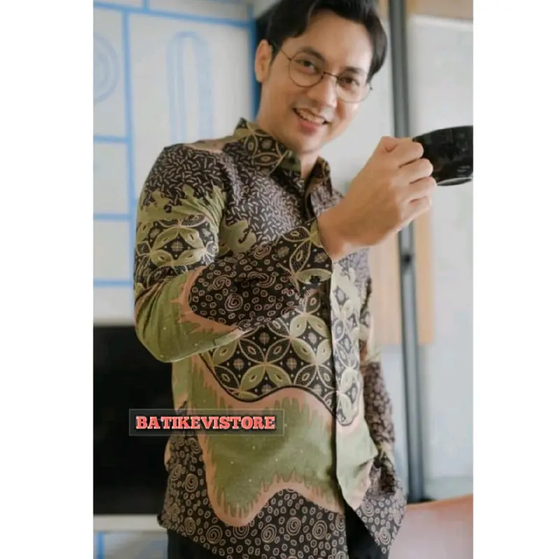 SAGE GREEN KEMEJA BATIK PRIA LENGAN PANJANG SLIMFIT LAPIS FURING 0
