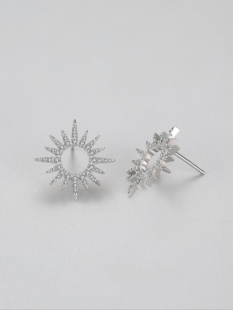 Product Introduction of 925 Sterling Silver Fashion Sun Flower Shape Artificial Zircon Decor Stud Earrings, Elegant Jewelry for Women, Trendy All-match & Exquisite Jewelry for Birthday Gift 4