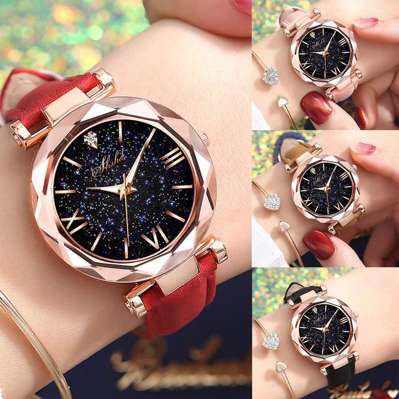 Women Watch Luminous Romantic Starry Sky Wristwatch Ladies Leather ...