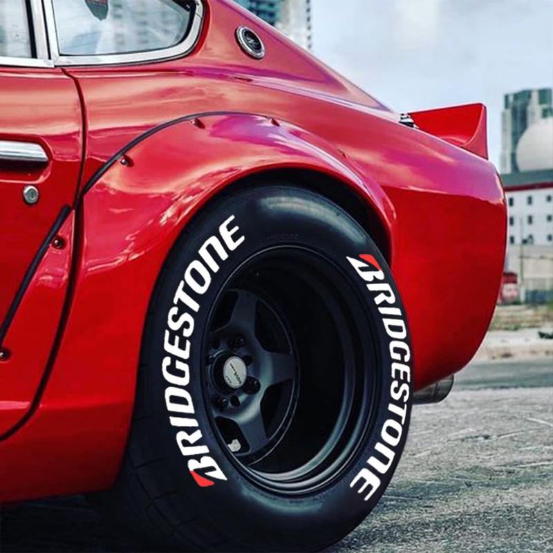 Product Introduction of 1 Set BRIDGESTONE Siamese Tire Letter Car Wheels Rubber Decorative Sticker For 1 Wheel 19