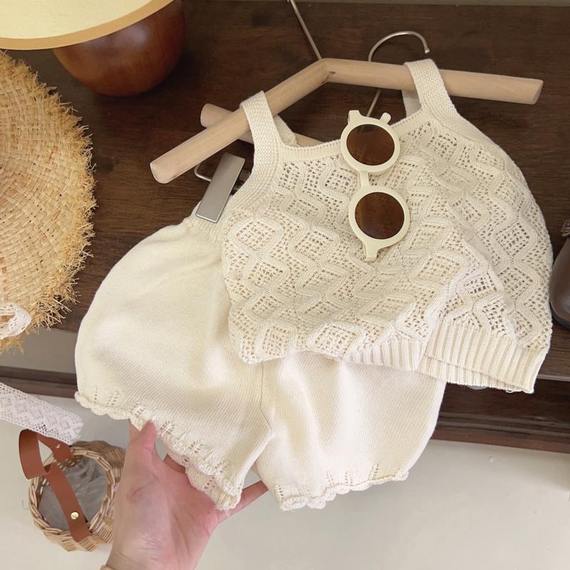 Product Introduction of Pakaian Musim Panas Perempuan, Gaya Korea, Sut Seluar Pendek Kamisol Berkait Kanak-kanak, Rompi Tanpa Lengan Gaya Barat Nipis, Set Dua Keping, Ketibaan Baru 15