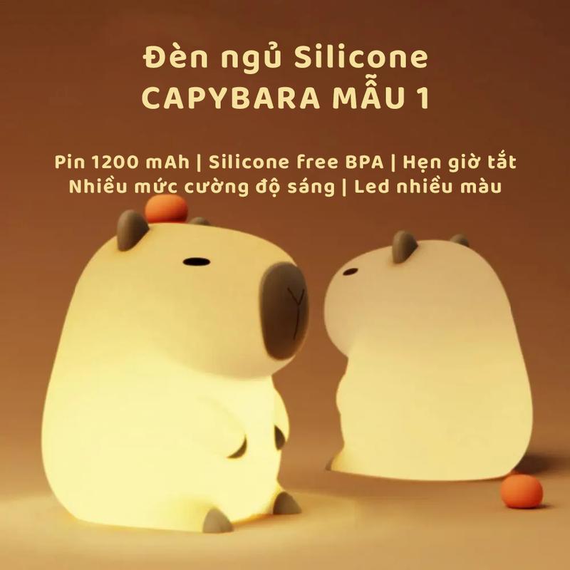  Đèn Ngủ Capybara dễ thương - Chất liệu silicone BPA Free an toàn - Pin 1200 mAh - Cường độ sáng có thể điều chỉnh - Đèn nhiều màu - Hẹn giờ tắt - BH 6 Tháng 