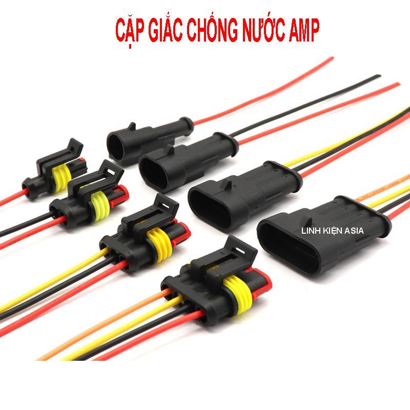 Cặp đầu nối AMP chống nước đực + cái dây dài 10cm giắc nối dây điện ô tô xe máy chuyên dụng