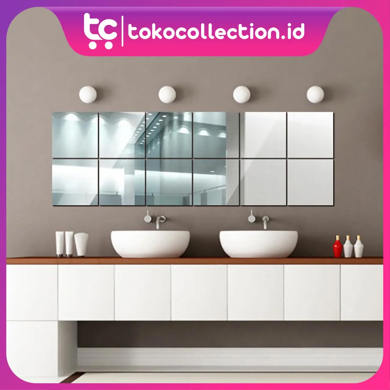 TC Stiker Cermin Dinding Anti Pecah Tempel Persegi Rectangular 15X15cm Kotak Mirror Wall Decoration Sticker Square PVC Cermin Kaca Tempel Persegi Dekorasi Toilet Kamar Mandi Murah Import R952