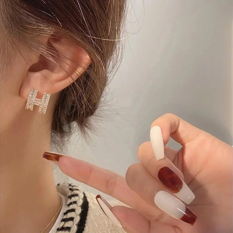 Combo Dây Chuyền Khuyên Tai Chữ H Tặng 2 hộp PE 1