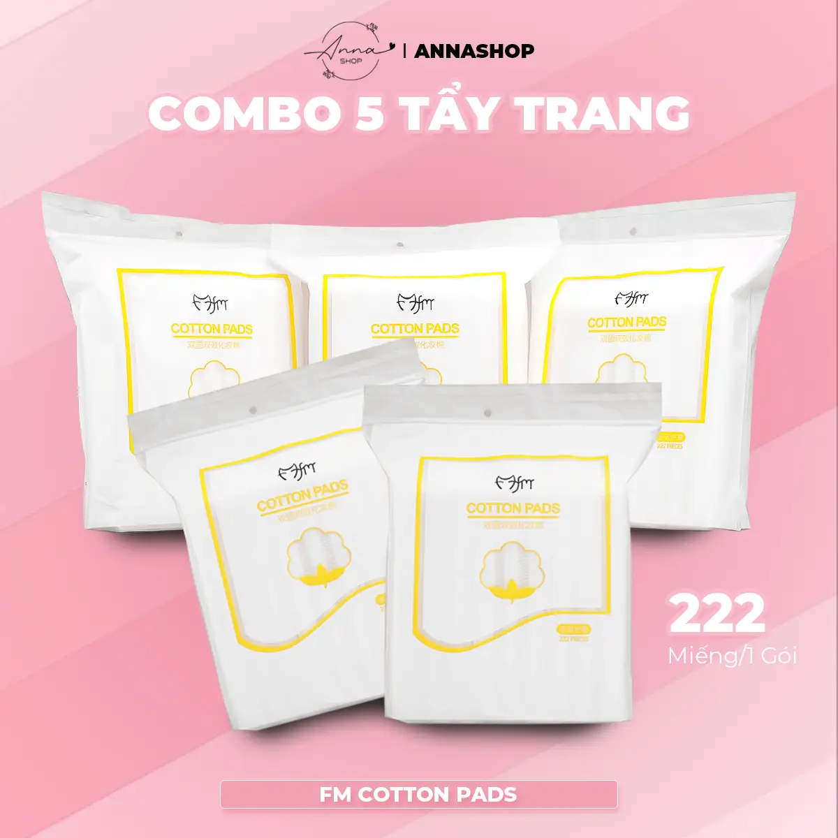 Combo 5 Gói Bông Tẩy Trang Fm Cotton Pads Hàng Cao Cấp - 1 Gói 222 Miếng
